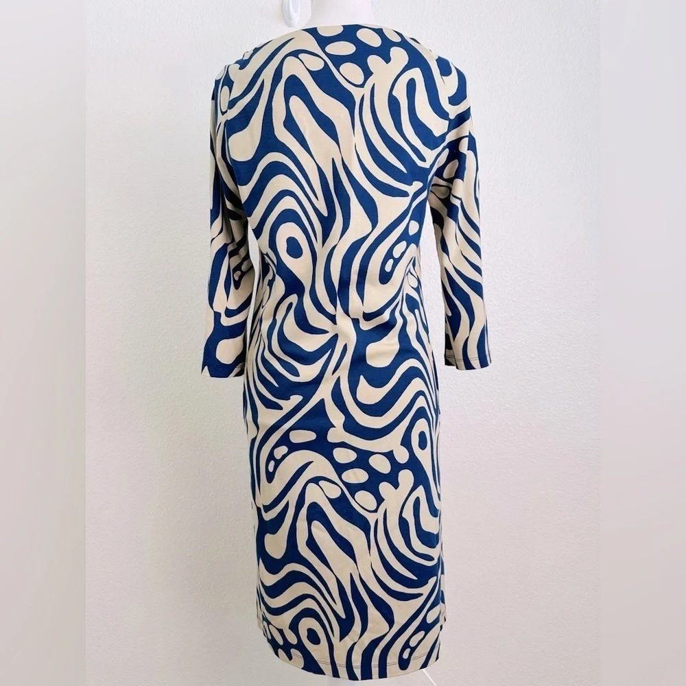 J McLaughlin Campbell Dress in Beige/Navy Puddle Print Size Small